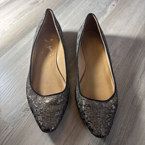 Talbots Gold Embroidered Ballet Flats Size 9